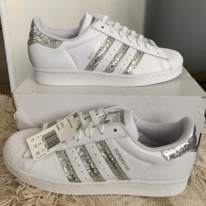 Adidas Superstar White and Silver Glitter New/ Never Worn Size 9.5